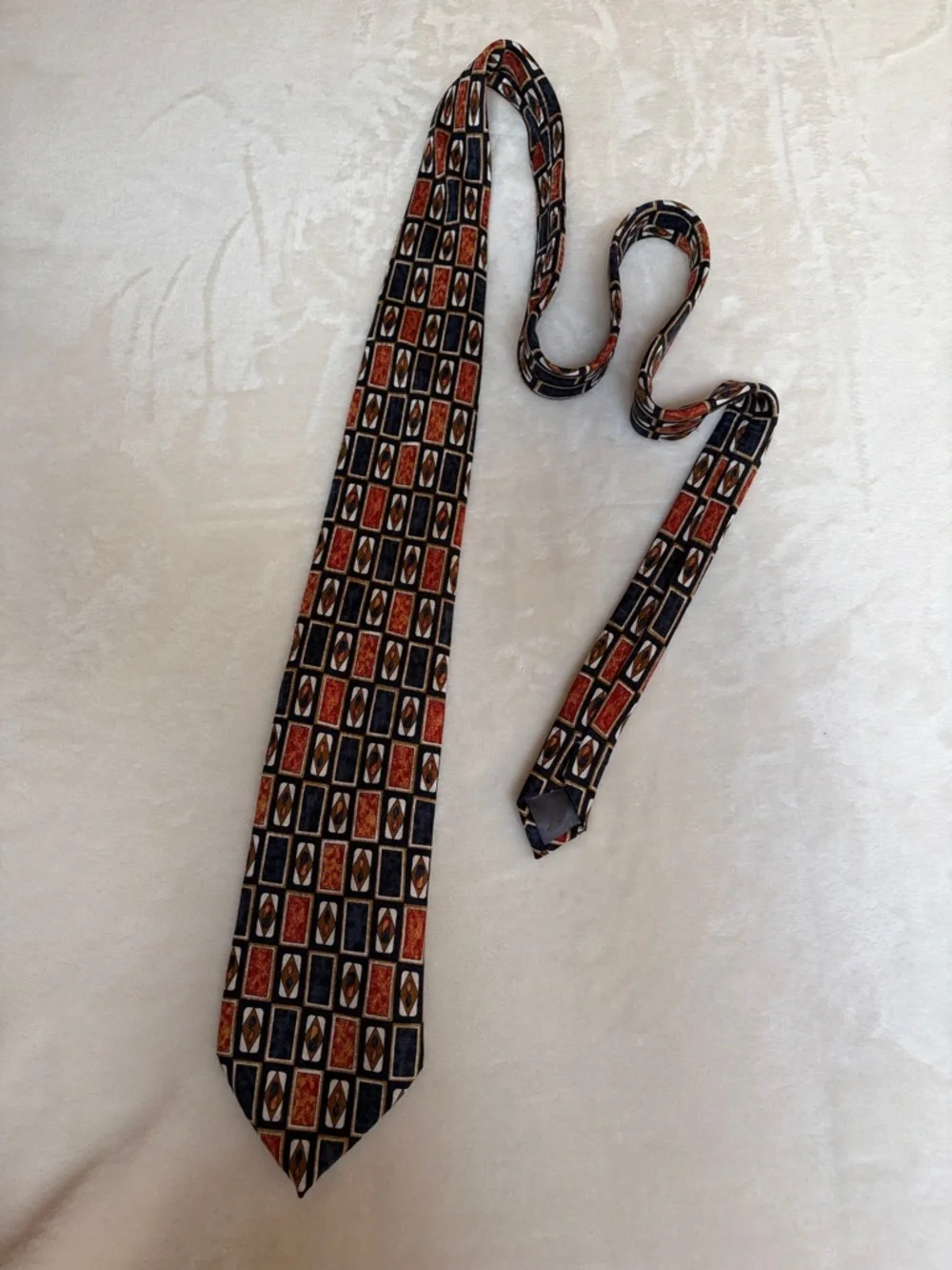 Vintage Ghost Brand Geometric Pattern Men’s Tie in Navy and‎ Rust